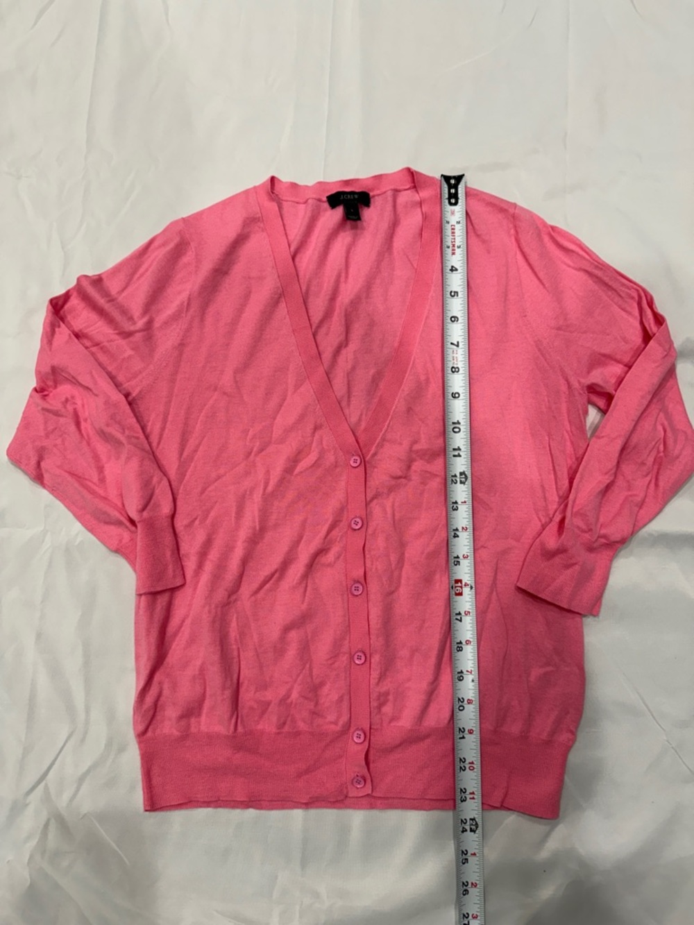 J Crew Bright Pink V-Neck Button-Front Lightweight Cardigan—Large - Picture 7 of 8